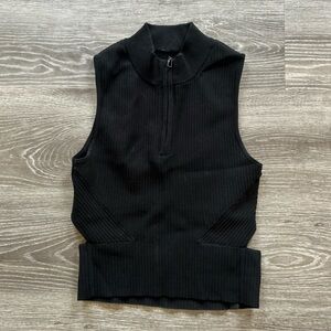 lululemon athletica Black Ribbed Sleeveless Zip Crop Top